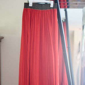 Maxi Red Pleated Chiffon Skirt Size M